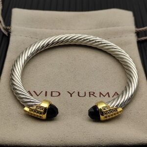 🌟 DAVID YURMAN 7mm Black Diamond Pavé Cable Bracelet Gold